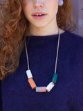Ceramic Bead Necklace - Teal/Coral